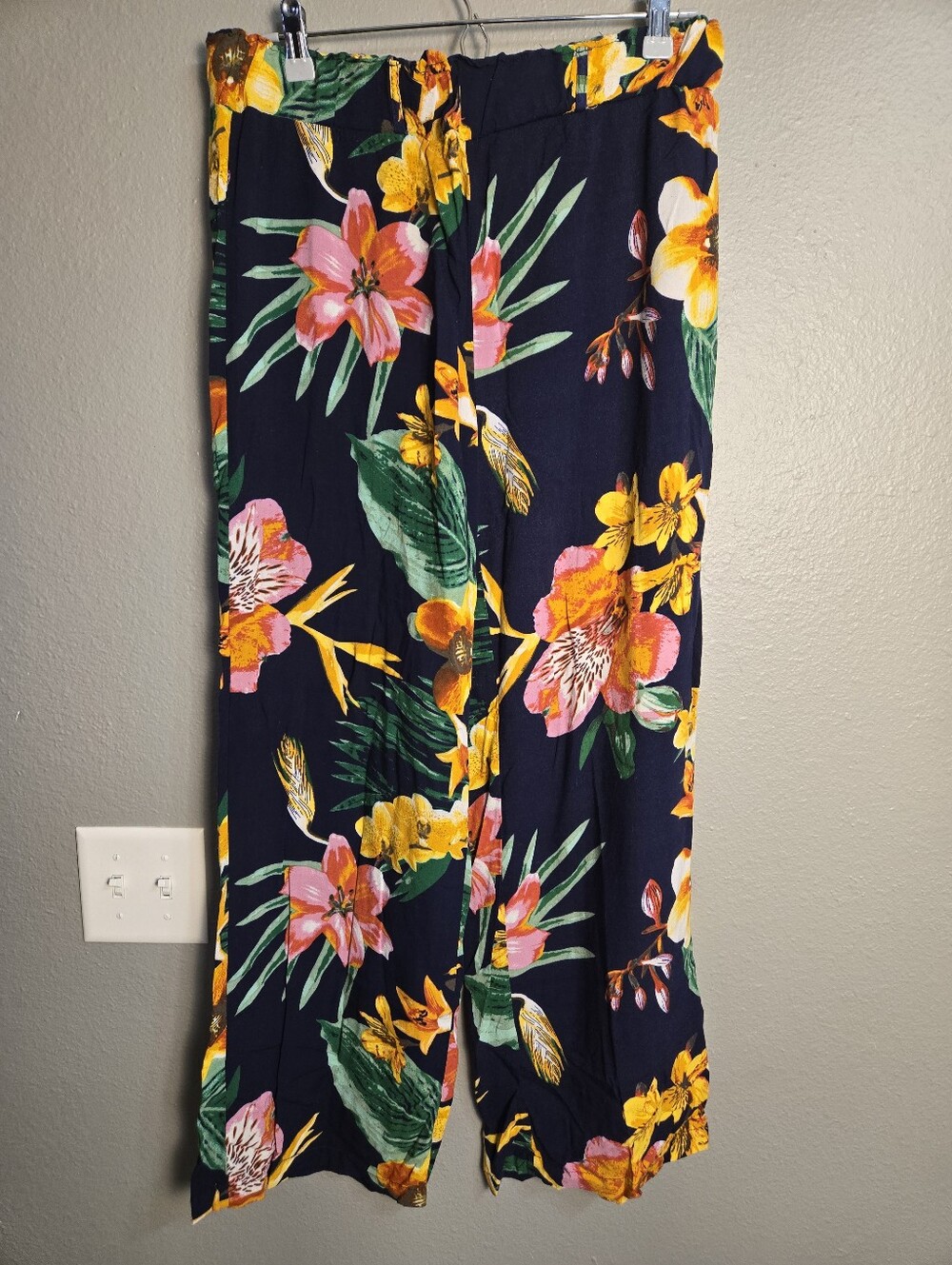 New Look Navy Wide-Leg Tropical Floral Pants Size XL